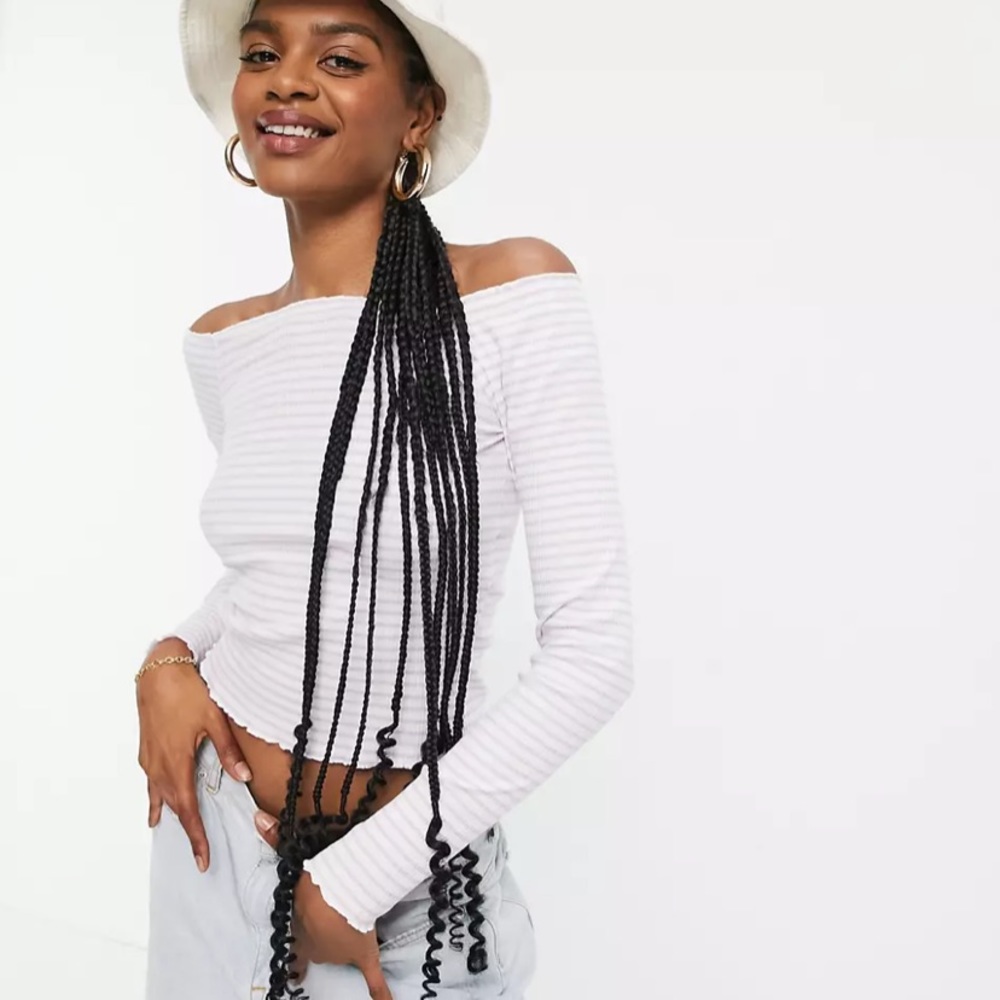 NWT ASOS Bardot Off-Shoulder Top in Lilac Stripe